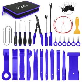 Nilight 40Pcs Trim Removal Tool,Auto Terminal Removal Key Tool,Auto Clip Pliers Stereo Removal Tools,Car Upholstery Repair Pry Kit,Precision Hook and Pick Set,Wiring Threader,Car Film Scrape (Blue)