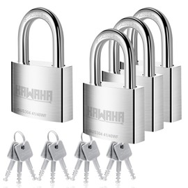 KAWAHA 41/40-4PS 1-9/16 inch (40mm) High Security Stainless Steel Padlock with Stainless Steel Key for Both Indoor and Outdoor use (Heavy Duty, Anti-Rust) (40mm, Keyed Alike - 4 Pack)