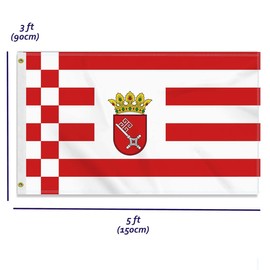 Large 90 x 150 cm Bremen Flag, Large 150D German Federal State Friendship Banner, German Flag Doube Side Print Decor Brass Eyelets Large Bremen