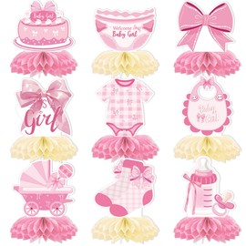 9 Pcs Pink Baby Shower Decorations Honeycombs, Welcome Baby Girl Table Honeycomb Centrepieces, Its a Girl Party Supplies for Gender Reveal or Baby Arrival
