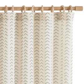 jinchan Linen Boho Curtains for Living Room Semi Sheer Gray Curtains for Bedroom 84 Inches Long Herringbone Printed Farmhouse Drapes, Rod Pocket Window Treatment Curtain Set of 2 Panels Grey on Linen
