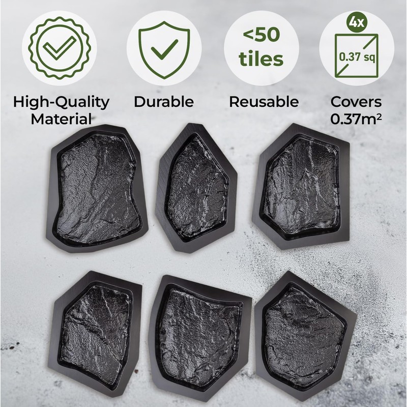 Betonex 6 pcs Flagstone Molds ABS 2mm Cement Mold -