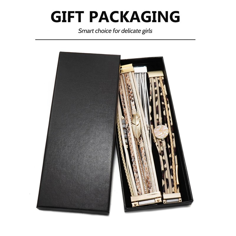 Wowanoo brace Wowanoo 3Pack Leather Cuff Bracelet Set Multilayer Wrap