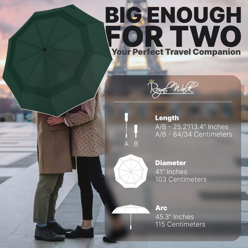 Royal Walk Windproof Folding Travel Umbrella Compact and Strong Luxurious