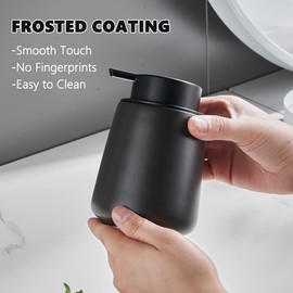 Eyrozia Matte Black Bathroom Accessory Set - 3pcs Ceramic Soap Dispenser Set Vanity Countertop Accessories Set, includes Refillable Foaming Hand Soap Dispenser, Toothbrush Holder and Tray (Foam Pump)