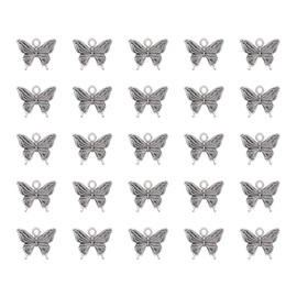Ruwado 50 Pcs Butterflies Charms with Hole Metal Cute 1.8 x 1.5 cm Large Animal Pendants for Women DIY Jewelry Making Necklace Bracelet Crafting Decoration (Antique Silver)