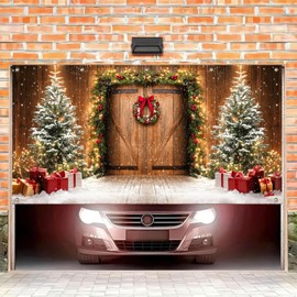 HOMETITUTE - Banner de Navidad para puerta de cochera de 15.5 x 6.5 pies, guirnalda rústica con temática de telón de fondo, decoración de Navidad, cubierta de puerta de invierno, para exteriores