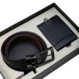 ECROSKO Men's Belt and Wallet Combo Gift Set | 1.35" Wide Reversible Belt with Swivel Buckle One Size 44" for Dress Casual Jeans | Slim Top-Grain Leather Bi-Fold Wallet