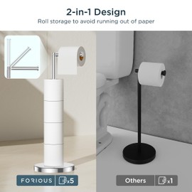 FORIOUS Toilet Paper Holder Stand, Modern Freestanding Tissue Roll Holder for Bathroom, Durable SUS 304 Stainless Steel and Weighted Base Toilet Paper Stand, Storage for 4 Rolls, Polished Chrome