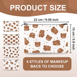 DOODLREAM 4Pcs Canvas Cute Bear Makeup Bag, 23 x 15 cm Cartoon Bear Cosmetic Bags Travel Organizer Portable Accessories with Zipper, Toiletry Large Capacity, Purse Organizer Pouches, Canvas Lining
