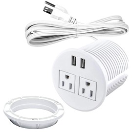 Ojal de Alimentación de Escritorio con USB Regleta Multicontacto Extension Electrica Tira de Alimentación Montable Toma de Corriente de Escritorio por Encimera Sofá Gabinete Conferencia (Blanco)