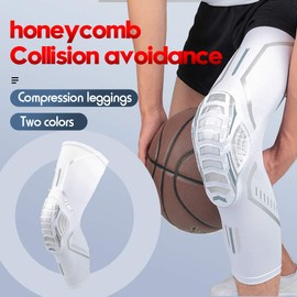 ESGTON Kids Adult Knee Pad Crashproof Leg Knee Long Sleeve Protector Gear for Basketball, Volleyball, Weightlifting(1 pair) -White