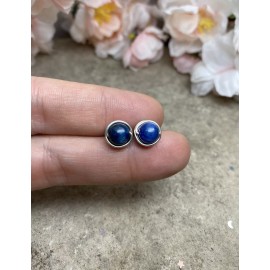 Handmade Sterling Silver Kyanite Stud Earrings, Blue Gemstone Post Earrings