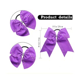 2 Pcs Cheerleader Hair Bows for Women Glitter Large Cute Bow Hair Ties 8 inch Ponytail Holder Elastic Band Cheer Bow Hair Accessories for School Sports (Purple)