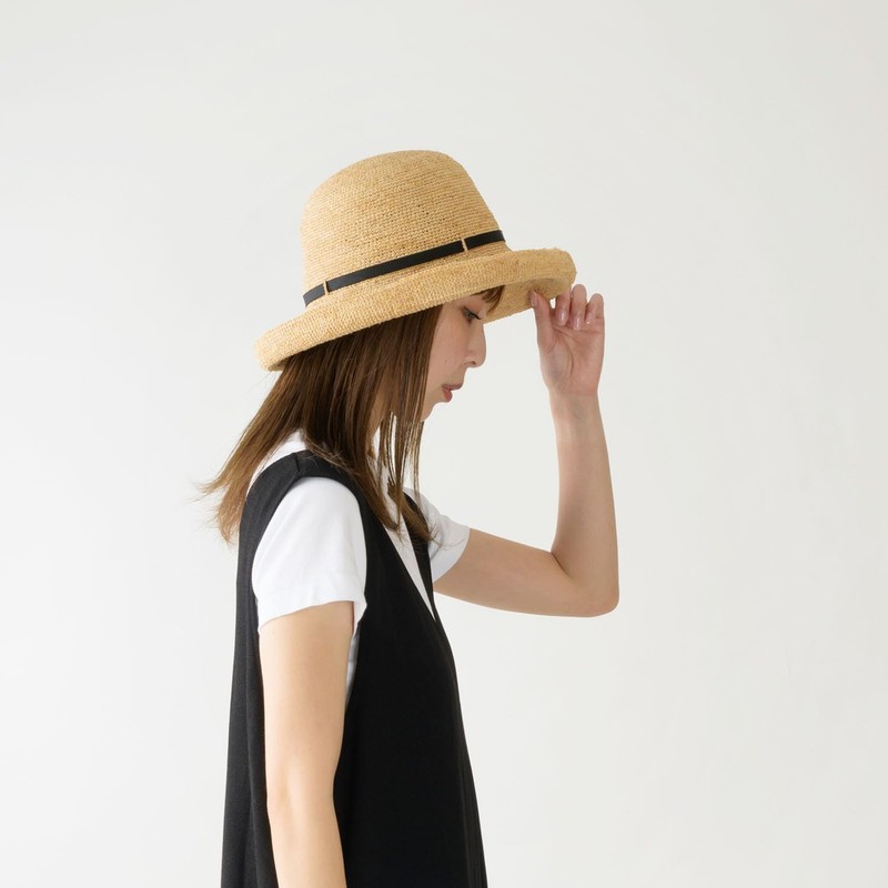 Claire2 UK-H141 Women's Raffia Hat, Ribbon, Raffia Hat, Capellin, UV