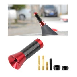 KVAEY Car Short Antenna, 1.37" Stubby Aluminum Aerial Antenna with 4 Screws & 2 Rubber Gaskets, Shorty Carbon Fiber Auto Roof Mount Antenna Replacement for AM/FM Radio Reception (Red, 1.37 Inch)