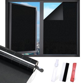 Total Blackout Window Privacy Film, Blocks 100% of UV and Light Rays Window Film No Glue Black Window Tint for Home Office with Free Installation Tools, 29.5 Inch X 13.1 Feet, Black