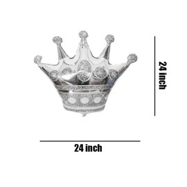 HORUIUS Silver Crown Balloons Crown Shaped Foil Mylar Balloons for Baby Shower Kids Girls Wedding Birthday Party Supplies Decorations 24 Inchs 5PCS