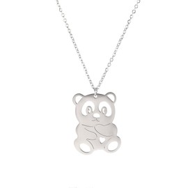 Cute Giant Panda Pendant Necklace Animal Panda Lover Stainless Steel Jewelry Hip Hop Simple Women Girls Mother Birthday Gift, Stainless Steel, No Gemstone