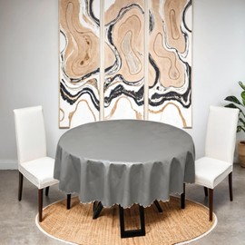 Xirggur Rectangle Table Cloth, Waterproof Heavy Duty Vinyl Tablecloths, Wipeable Washable Table Cover for Kitchen and Dining Room (Grey, 60" Round)