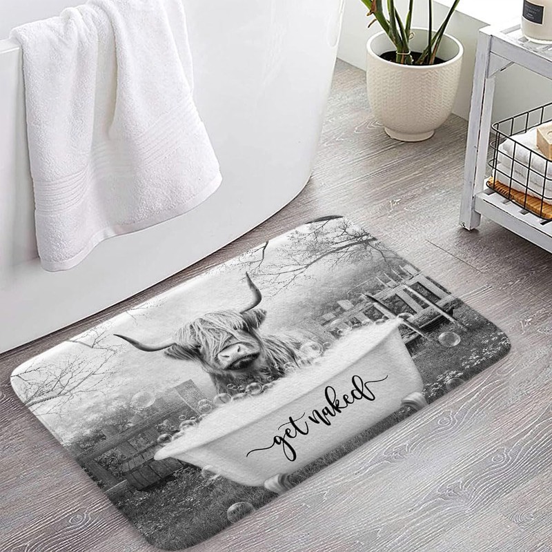 Boziqr Get Naked Bath Mat, Funny Cow Soft Bathroom Rugs,