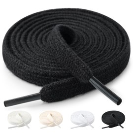 Stepace 2 Pairs (4 Pieces) Pure Cotton, Flat Laces, Length 39.4 - 63.0 inches (100 - 160 cm), 10 Colors, Cotton Shoelaces, black (01 black)
