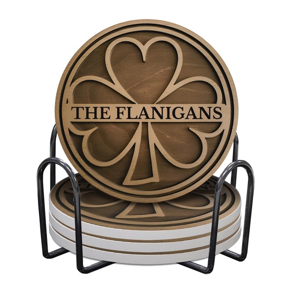 4 Pack Personalized St. Patrick's Day Coasters, 4"x4" Custom Irish