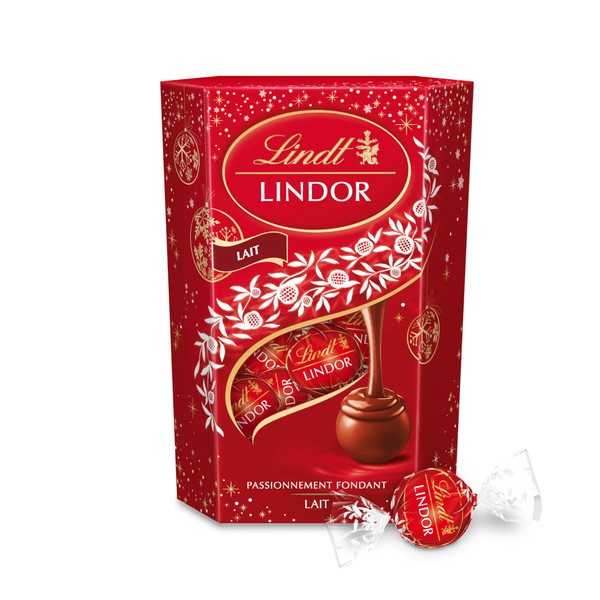 Lindt - Cornet LINDOR - Chocolat au Lait - Cœur fondant - Idéal pour Noël, 200g