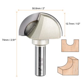 HARFINGTON 1pcs Router Bit Core Box 1/2 Shank 2 Inch Cutting Dia. Round Nose Router Bit 1 Flutes Carbide Cove Box Cutter for Carpentry Woodworking Milling Cutter Tool