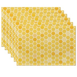 Honeycomb Bee Geometric Placemats Set of 6,Table Mats Non-Slip Heat Resistant Washable Placemat for Party Kitchen Dining Table Decoration Indoor Outdoor
