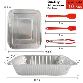 JOYOFUN 10 Pack Aluminum Pans With Lids,12.5x10.2 Extra Heavy Duty Durable Disposable Aluminum Foil Pans,Half Size Deep Steam Table Pans -Baking Pans for Cooking,Food Prepping,Party Holidays BBQ