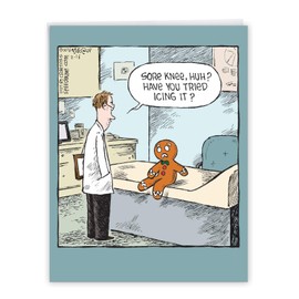 NobleWorks - Big Funny Get Well Soon Card (8.5 x 11 Inch) - Cartoon Humor, Feel Better Greeting - Sore Gingerbread Man J2609GWG
