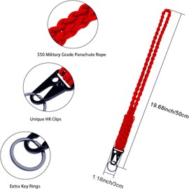 1 PC Heavy Duty Paracord Lanyard with Keychain Keyring, Sturdy Braided Cell Phone Lanyard for Outdoor Activities, Hiking, Camping (Red)