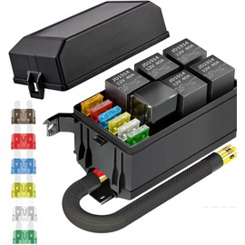 KILIGEN 12V Relay Box and Fuses 5 Pin JD1914 40A Relay 5 pieces and 1 piece 4 Pin Relay with 6 ATC/ATO Blade Fuses, Waterproof Universal Fuse Relay Box for Automobiles, Trucks, Automobiles, Marine