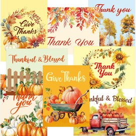 WorldBazaar Fall Thank You Cards Bulk 24 Pack Thanksgiving Greeting Cards With Envelopes Stickers Watercolor Pumpkin Leaves Floral Blank Card for Thanksgiving Bridal Shower Wedding
