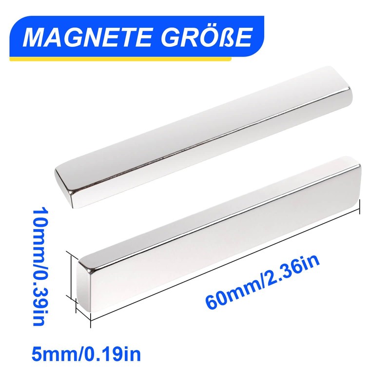 Super Strong Bar Magnets, 60x10x5mm Heavy Duty Magnets Strips Muti-Use,