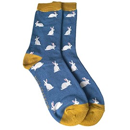 Purple Possum® Blue Socks Ladies Bamboo Cotton Blend Sock (Blue Rabbits) Size 4-7