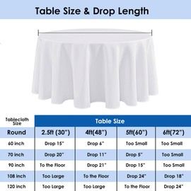 Craft And Party 10 Pack 120 Inch White Round Tablecloth, Polyester Fabric Washable Table Cloth for Home, Party, Wedding or Restaurant Use.