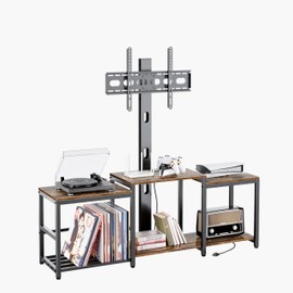 Aquzee 75 Inch TV Stand with Mount Power Outlet, Wood Entertainment Center with TV Mount Fit 55/65/75 in Television, 58” W Height Adjust Swivel Mounted Television Stand with Storage for Living Room