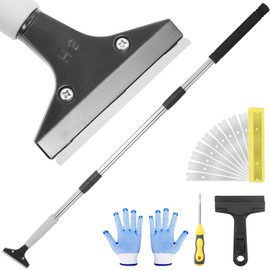 Greeily Floor Scraper Long Handle, 31" to 61" Floor Scraper Heavy Duty Tool with 4inch Razor Blade Stainless Steel Material Adjustable Cleaning Glass Gum Wall Paint Tile Glue Linoleum Carpet Durable