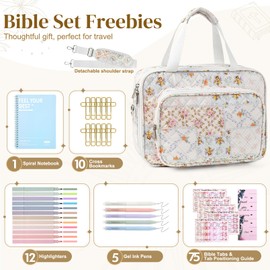 Bible Cover Case for Women Large Bible Bag Tote Study Supplies Journaling Kit Book Carrying Case with Highlighters Christian Gifts for Women Mom Friends