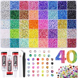 KCZ GROUP - Diamantes de imitación de resina tipo jalea de 40 colores para manualidades, gemas de base plana de 3 mm, 32000 piezas con pegamento B7000, kit de decoración con brillantes para ropa