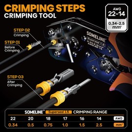 SOMELINE Crimping Tool Kit, Waterproof Automotive Electrical Connectors Electrical Wire Connectors Plug Kit 1/2/3/4/5 Pin Waterproof Connectors with 22-14 AWG Ratchet Crimping Tool and Removal Tools