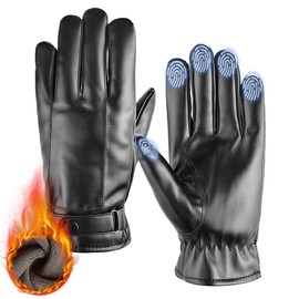 Guantes de Piel para Hombre, Guantes Negros de Cuero con Pantalla Tctil, Guantes para Frio, para Moto y Bicicleta, Regalos de Hombres para Navidad    