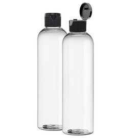 ljdeals 8 oz Clear Plastic Empty Bottles with Black Flip Top Caps, Refillable Containers for Shampoo, Lotions, Cream and more Pack of 2, BPA Free, Made in USA