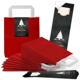 Logbuch-Verlag 25 Red Christmas Bags Merry Christmas Thank You Customers Employees Gift Packaging 18 x 8 x 22 cm