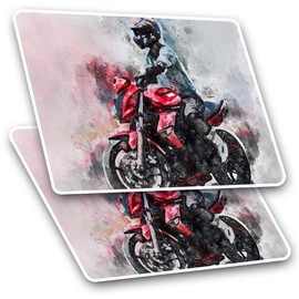 Rectangle Stickers(Set of 2) 7.5cm - Red Motorbike Biker Sports Bike Fun Decals for Laptops,Tablets,Luggage,Scrap Booking,Fridges, 12318