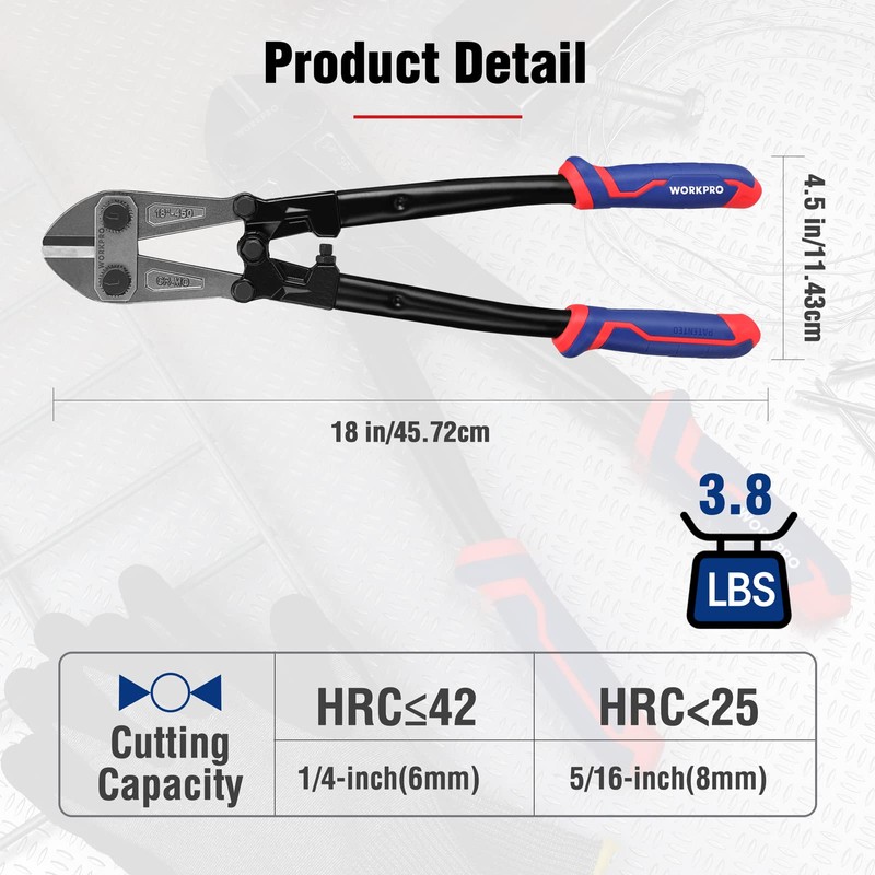 WORKPRO 18" Bolt Cutter, Chrome Molybdenum Steel Blade, Heavy Duty