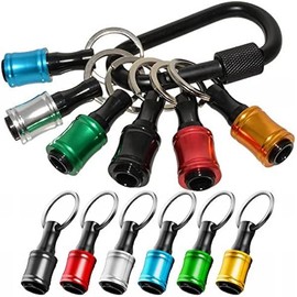 Portable Bit holder Keychain (12pcs Holders + 2pcs Connection Rods + 1pcs Carabiner), 1/4 inch Hex Shank Screwdriver Bits Retainer, Quick Realease Bar Drill Screw Adapter Light-weight Quick Release:_6