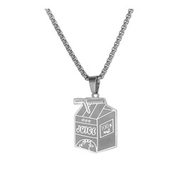 LynixTrade Stainless Steel Juice Box Pendant Necklace Fashion Jewelry Hip Hop Simple Personality Silver Necklace Beverage Box Pendant Gift